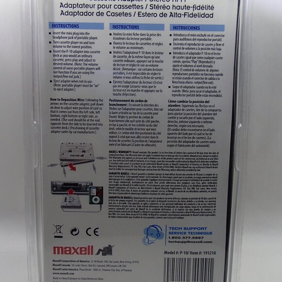 Maxell P-10 Cassette Adapter for iPod, Mp3 music player, or portable CD players - Picture 5 of 5